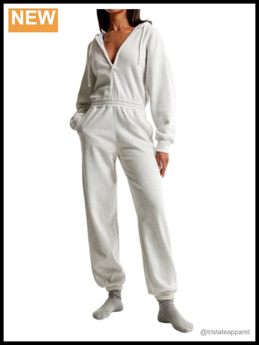 Half Zip Hoodie Jumpsuit Long Sleeve Loungewear One Piece